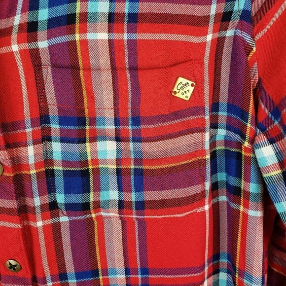 Superdry Anneka Button Up Shirt Red Plaid Check Soft Viscose Top Size 0 - Picture 3 of 7